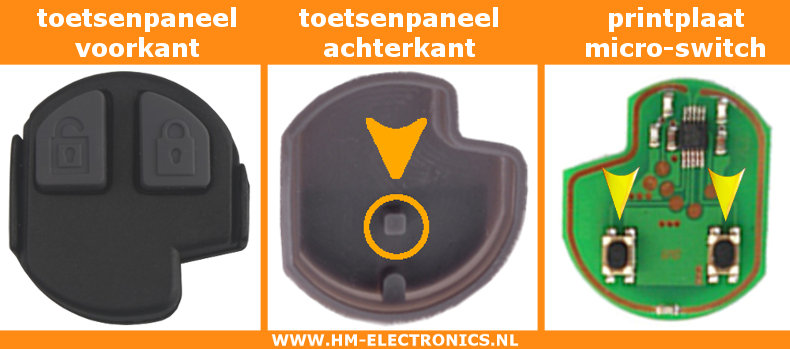 Opel Agila rubber toetsenpaneel - 2 knoppen - hoog Micro Switch (090)