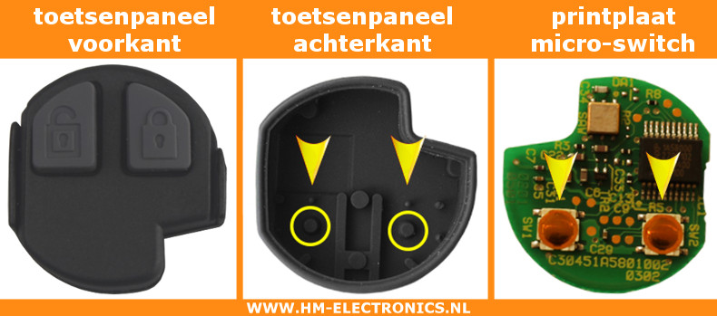 Opel Agila rubber toetsenpaneel - 2 knoppen - laag Micro Switch (084)